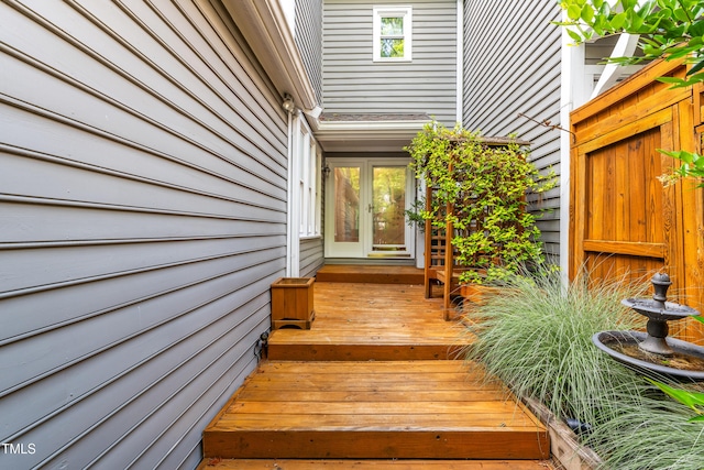 2205 Landings Way, Raleigh, NC 27615 - property entrance with a wooden deck and french doors