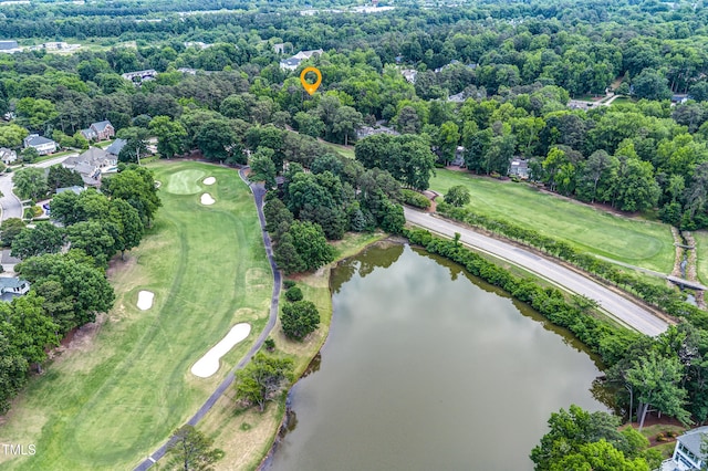 2205 Landings Way, Raleigh, NC 27615 - bird's eye view of a nearby body of water, a golf club, and a tree filled landscape