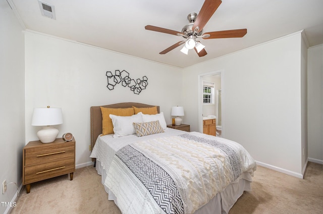 1851 Trailwood Heights Ln Unit 204, Raleigh, NC 27603 - bedroom featuring light carpet, ceiling fan, and ensuite bath