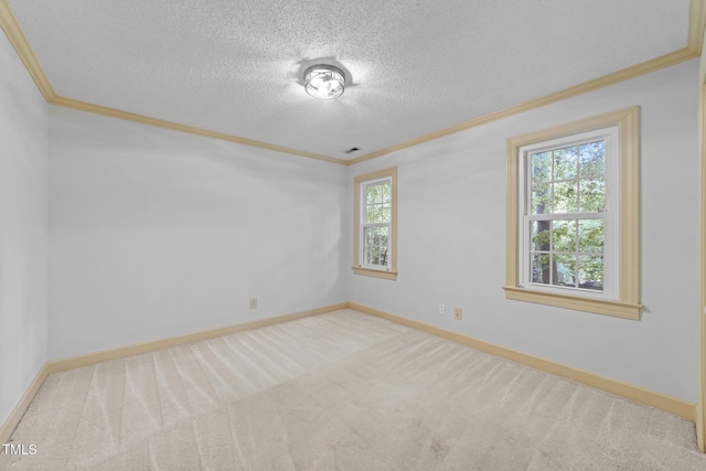 2840 Mattlyn Ct, Raleigh, NC 27613 - spare room featuring crown molding, carpet, a textured ceiling, and baseboards