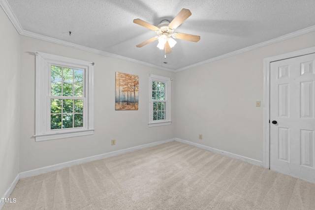 2840 Mattlyn Ct, Raleigh, NC 27613 - carpeted spare room with plenty of natural light, a textured ceiling, ornamental molding, baseboards, and a ceiling fan