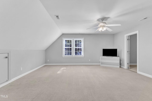 2125 Oakcrest Ct, Raleigh, NC 27612 - bonus room featuring a ceiling fan, carpet floors, vaulted ceiling, and baseboards