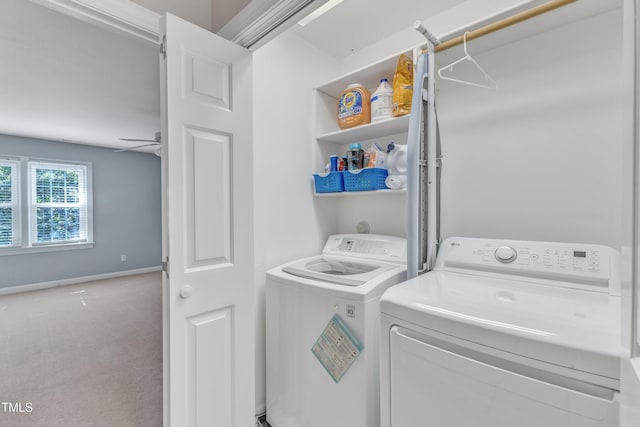 2125 Oakcrest Ct, Raleigh, NC 27612 - laundry room with washer and dryer, carpet flooring, and baseboards