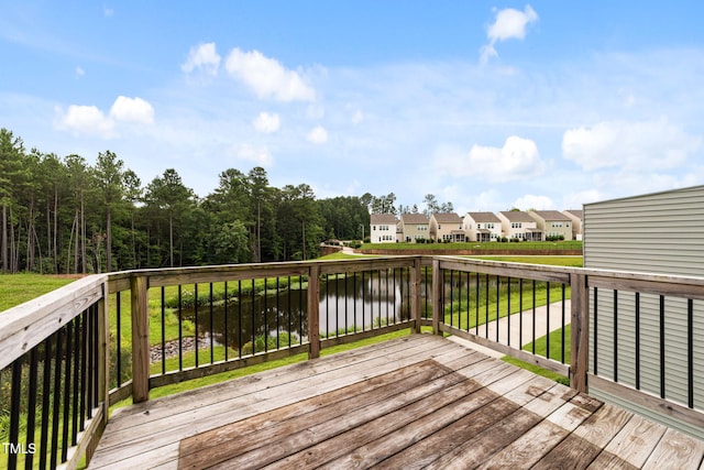 1151 Epiphany Rd, Morrisville, NC 27560 - wooden deck with a residential view and a water view