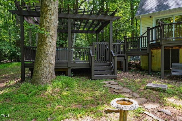 106 Redbud, Pittsboro, NC 27312 - view of yard with a wooden deck, a pergola, and stairway