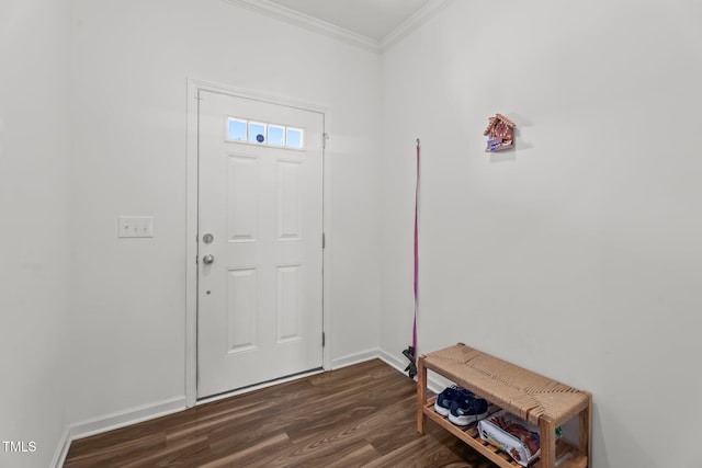506 Oak Forest View Ln, Wake Forest, NC 27587 - foyer entrance with ornamental molding, dark wood finished floors, and baseboards