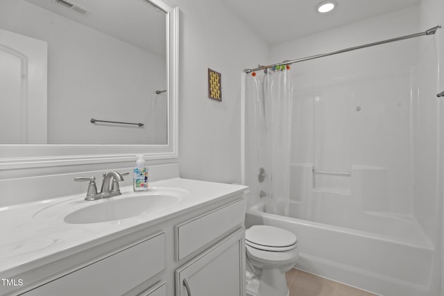 506 Oak Forest View Ln, Wake Forest, NC 27587 - bathroom with tile patterned floors, shower / bathtub combination with curtain, vanity, toilet, and recessed lighting