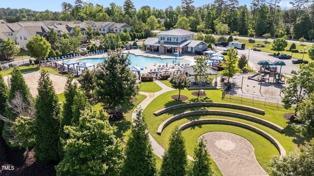 506 Oak Forest View Ln, Wake Forest, NC 27587 - aerial perspective of suburban area with a pool