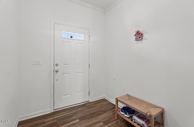 506 Oak Forest View Ln, Wake Forest, NC 27587 - entrance foyer with crown molding, dark wood finished floors, and baseboards