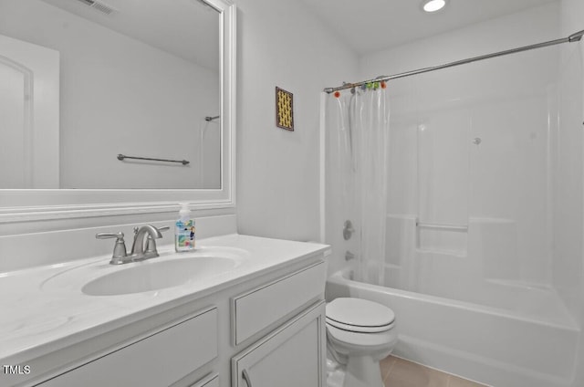 506 Oak Forest View Ln, Wake Forest, NC 27587 - bathroom featuring vanity, toilet, shower / tub combo with curtain, and tile patterned floors