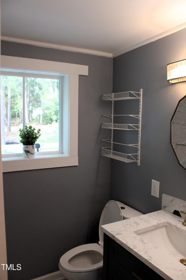 10180 Buffalo Rd, Clayton, NC 27527 - bathroom featuring toilet, crown molding, and vanity