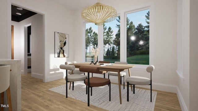 1806 Pershing Rd, Raleigh, NC 27608 - dining space featuring a chandelier, light wood-type flooring, and baseboards