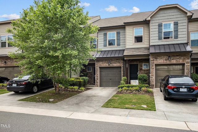 256 Rubrum Dr, Hillsborough, NC 27278 - multi unit property with a standing seam roof, driveway, a garage, a metal roof, and stone siding