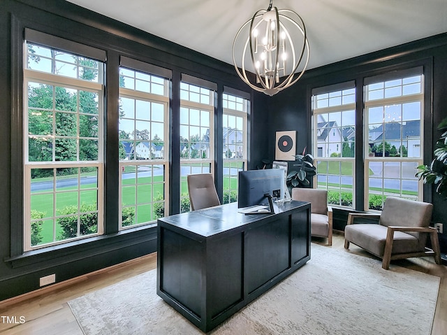 3160 Mantle Ridge Dr, Apex, NC 27502 - office featuring a chandelier, plenty of natural light, and light wood-style floors