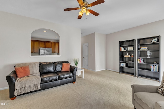 711 Keystone Park Dr Unit 7, Morrisville, NC 27560 - living area with light carpet, ceiling fan, baseboards, and recessed lighting