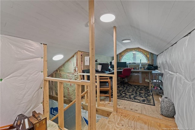 521 Cedar Creek Rd, Fayetteville, NC 28312 - bedroom with vaulted ceiling, hardwood / wood-style floors, and an office area