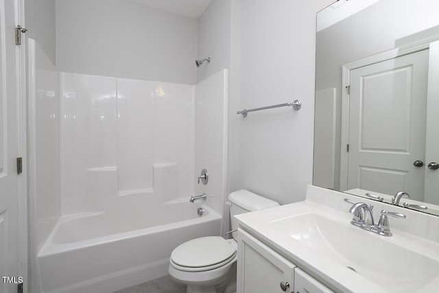 bathroom with toilet, vanity, and bathing tub / shower combination