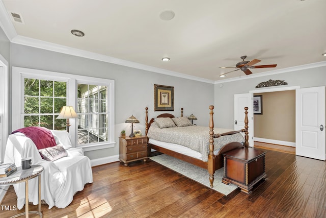 1329 Wynncrest Ct, Raleigh, NC 27603 - bedroom with ornamental molding, baseboards, hardwood / wood-style floors, and a ceiling fan