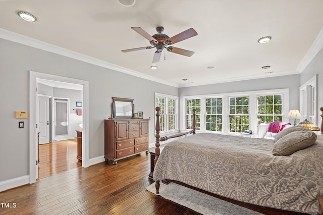 1329 Wynncrest Ct, Raleigh, NC 27603 - bedroom with hardwood / wood-style floors, crown molding, baseboards, recessed lighting, and ceiling fan