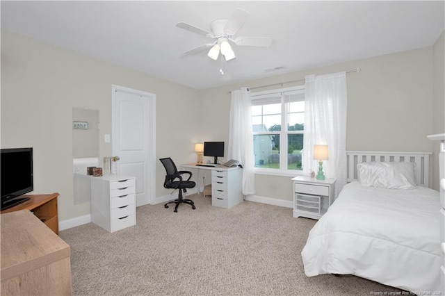 3821 Shire St, Hope Mills, NC 28348 - carpeted bedroom with an office area, baseboards, and a ceiling fan