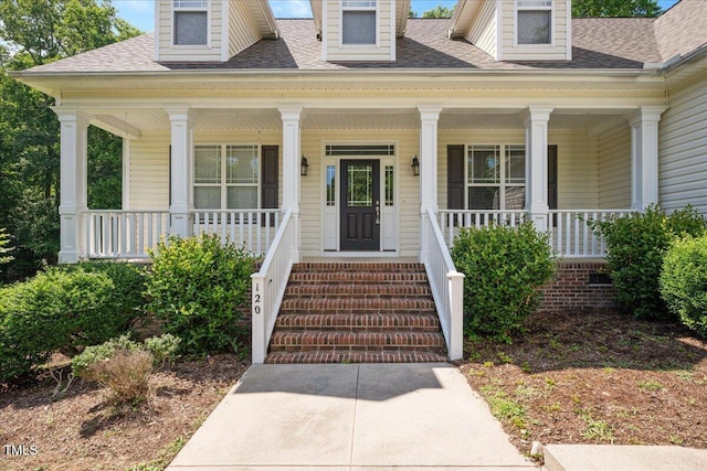 120 Tanager Farms Dr, Youngsville, NC 27596 - view of exterior entry with roof with shingles and covered porch