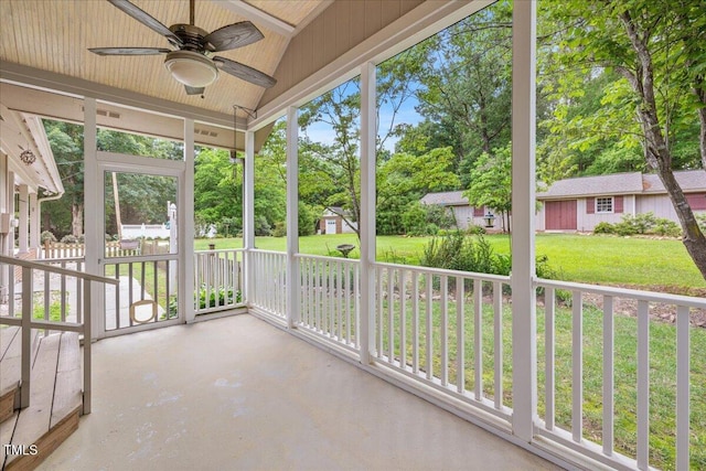 8133 Holly Forest Rd, Wake Forest, NC 27587 - unfurnished sunroom with ceiling fan and lofted ceiling