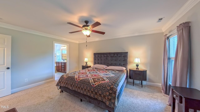 8042 Hogan Dr, Wake Forest, NC 27587 - bedroom with multiple windows, light carpet, crown molding, baseboards, and ceiling fan