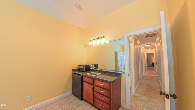 8042 Hogan Dr, Wake Forest, NC 27587 - bathroom with vanity, baseboards, and lofted ceiling