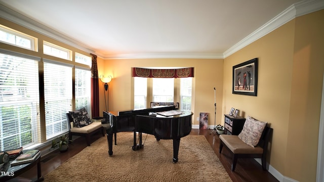 17832 Durrango Ct, Charlotte, NC 28278 - sitting room with crown molding, healthy amount of natural light, dark wood-style flooring, and baseboards