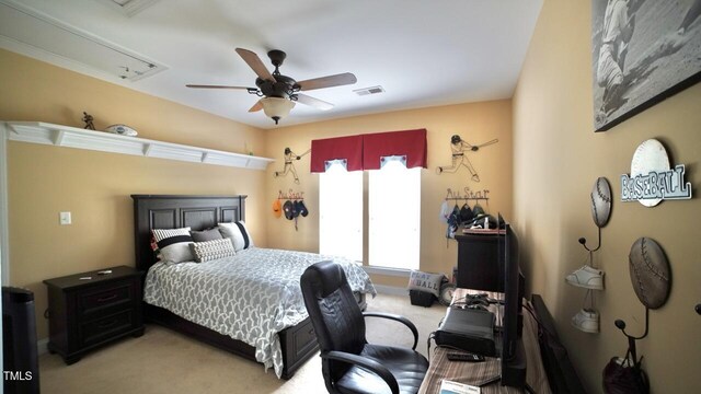 17832 Durrango Ct, Charlotte, NC 28278 - bedroom with light carpet, attic access, and a ceiling fan