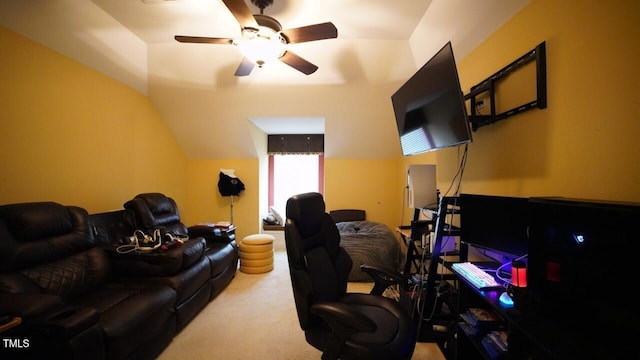 17832 Durrango Ct, Charlotte, NC 28278 - carpeted office featuring a ceiling fan and lofted ceiling