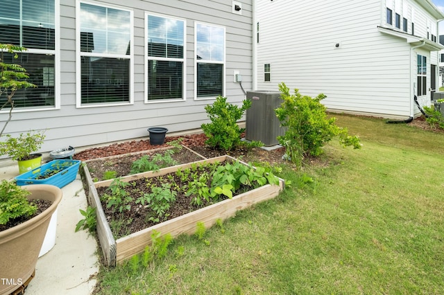 5420 Mill Dam Rd, Wake Forest, NC 27587 - view of green lawn with central AC unit and a vegetable garden