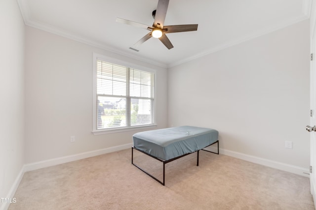5420 Mill Dam Rd, Wake Forest, NC 27587 - carpeted bedroom with ornamental molding, baseboards, and a ceiling fan
