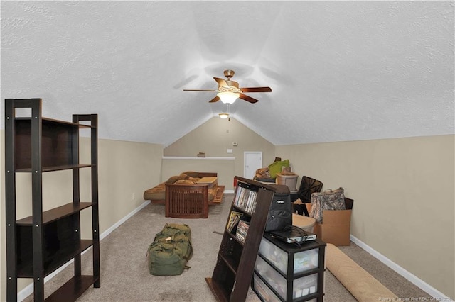 213 Windwood Dr, Stedman, NC 28391 - bedroom with carpet, lofted ceiling, a textured ceiling, and baseboards
