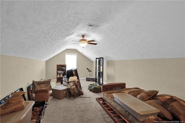 213 Windwood Dr, Stedman, NC 28391 - additional living space featuring a textured ceiling, carpet, ceiling fan, and vaulted ceiling