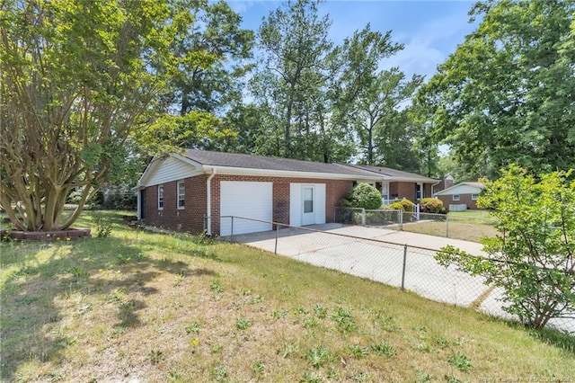 ranch-style home featuring brick siding, a garage, and concrete driveway
