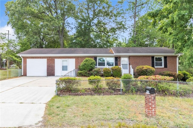ranch-style house with an attached garage, brick siding, and driveway