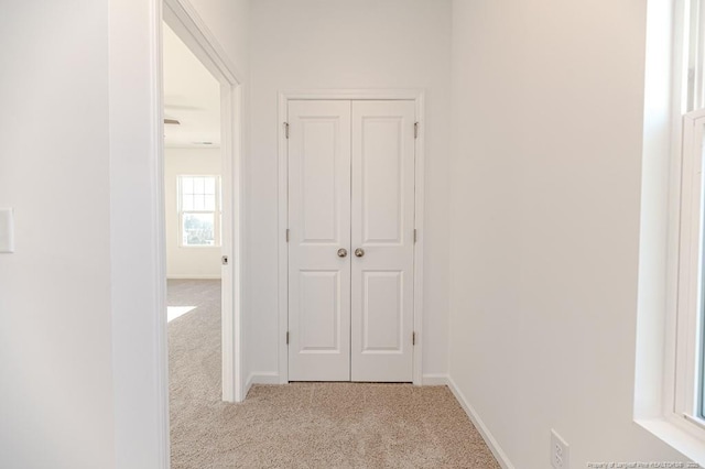 corridor with carpet and baseboards
