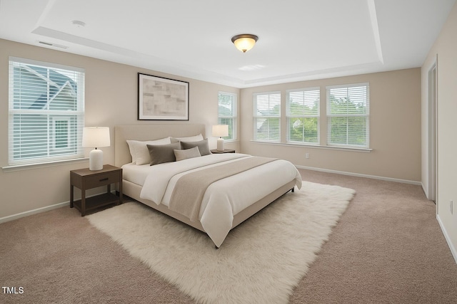 1103 Laurel Twist Rd, Cary, NC 27513 - bedroom featuring a raised ceiling, baseboards, multiple windows, and light colored carpet