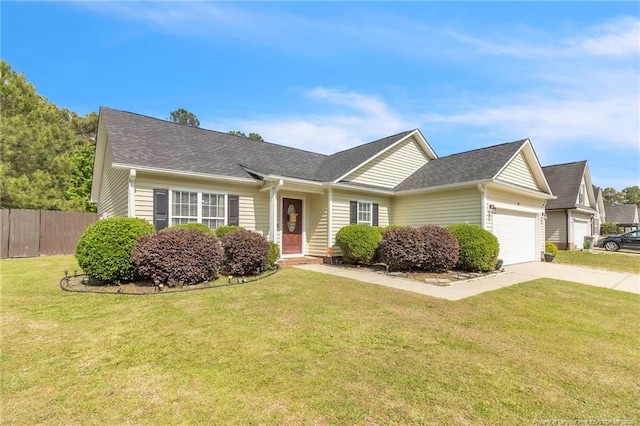 view of front of house with a garage, concrete driveway, and roof with shingles