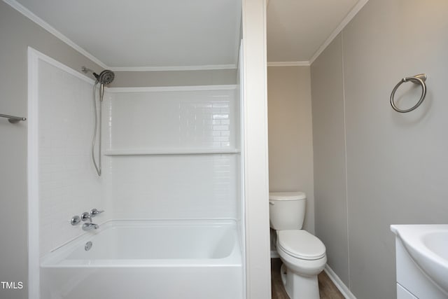 107 Rencher St, Hillsborough, NC 27278 - full bath featuring toilet, vanity, bathtub / shower combination, and ornamental molding