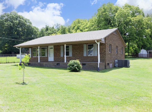 107 Rencher St, Hillsborough, NC 27278 - single story home featuring crawl space, central AC unit, brick siding, and a porch
