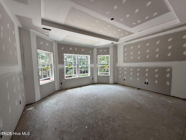 unfurnished room featuring a tray ceiling