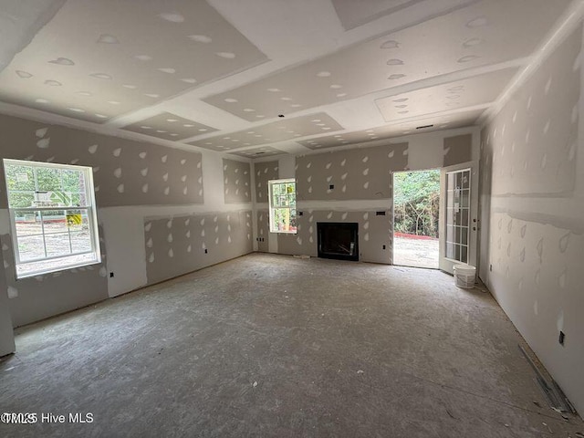 unfurnished living room with a fireplace