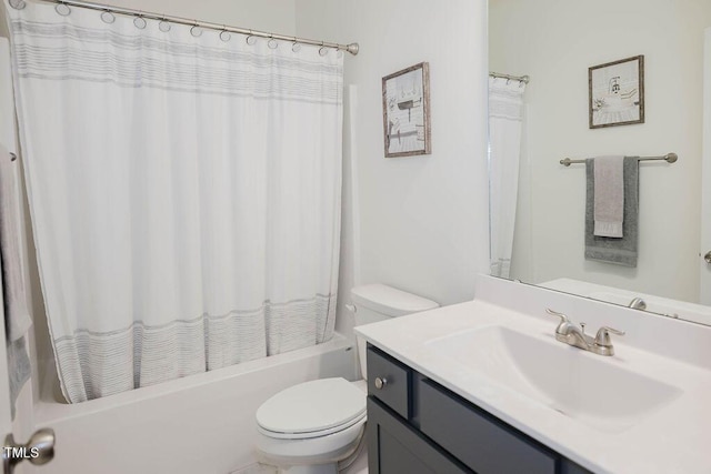 176 Lowery Ln, Benson, NC 27504 - bathroom with toilet, vanity, and shower / tub combo with curtain
