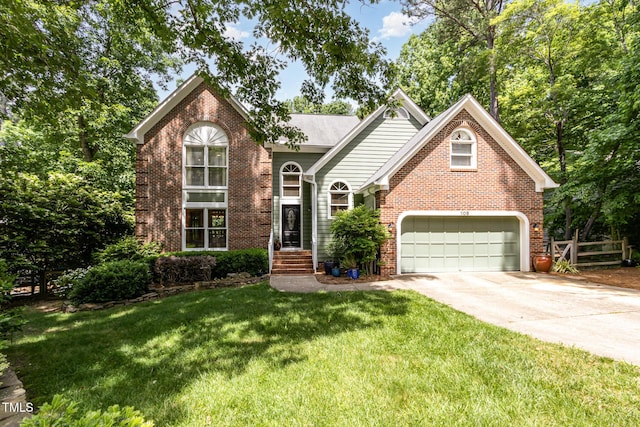 108 Hanover Pl, Chapel Hill, NC 27516 - traditional-style house with brick siding, driveway, a front lawn, and a garage