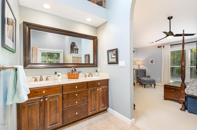 108 Hanover Pl, Chapel Hill, NC 27516 - bathroom featuring double vanity, baseboards, and recessed lighting