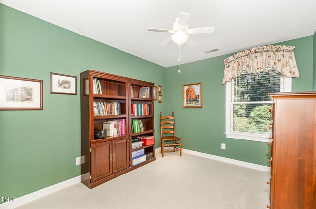 108 Hanover Pl, Chapel Hill, NC 27516 - sitting room featuring ceiling fan, light colored carpet, and baseboards