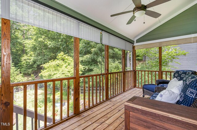 108 Hanover Pl, Chapel Hill, NC 27516 - sunroom with ceiling fan, lofted ceiling, and plenty of natural light