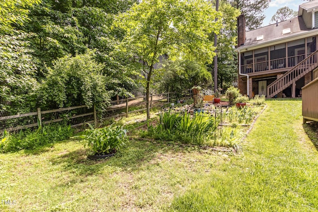 108 Hanover Pl, Chapel Hill, NC 27516 - view of yard with a sunroom and stairs